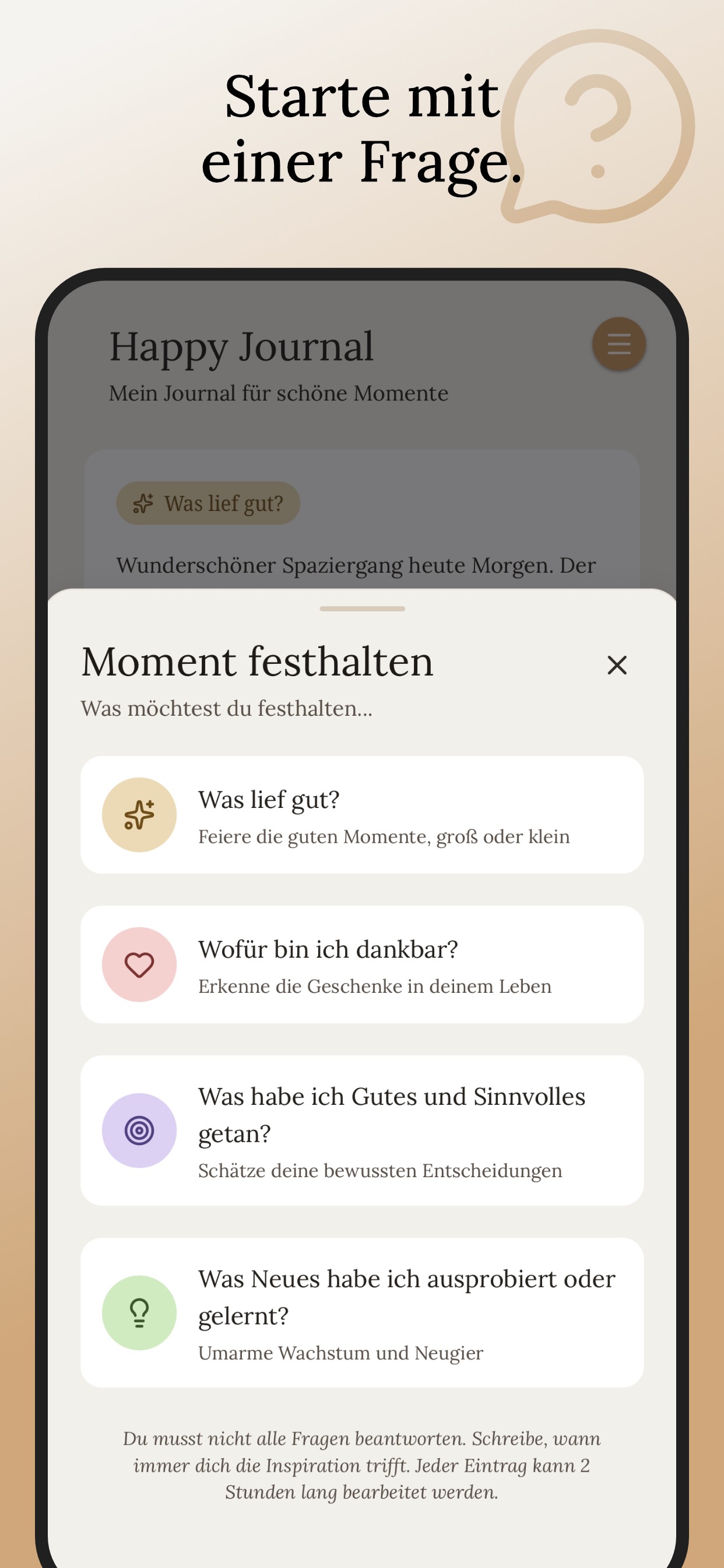 Happy Journal – Neuen Eintrag schreiben