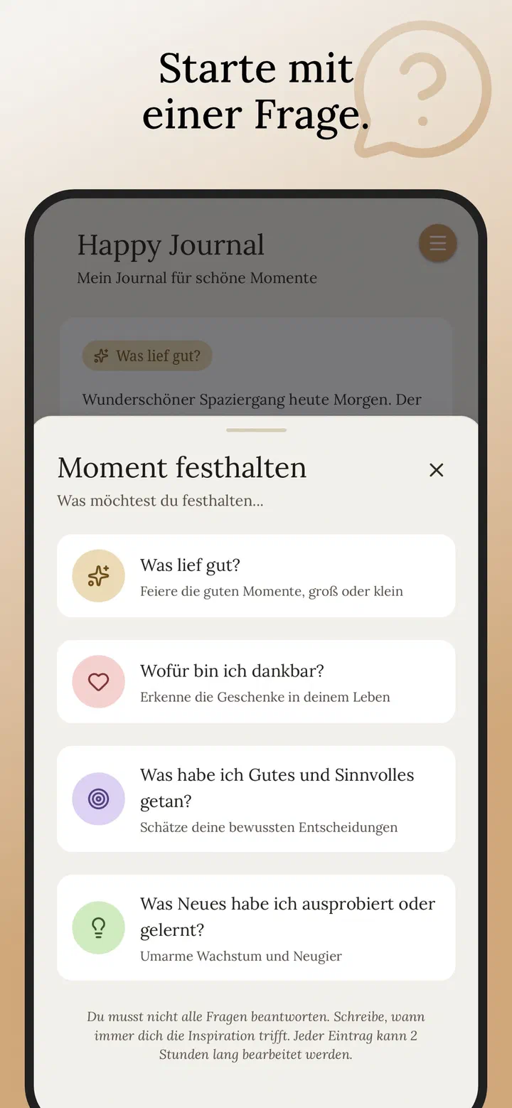 Happy Journal – Neuen Eintrag schreiben